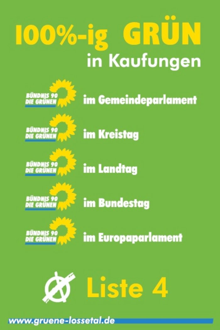 100prozent grün, im Bundestag,im Landtag, im kreistag, in der Gemeindevertretung kaufungen