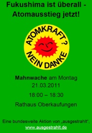 Aufruf zur Mahnwache am 21.03.2011 in Kaufungen vor dem Rathaus